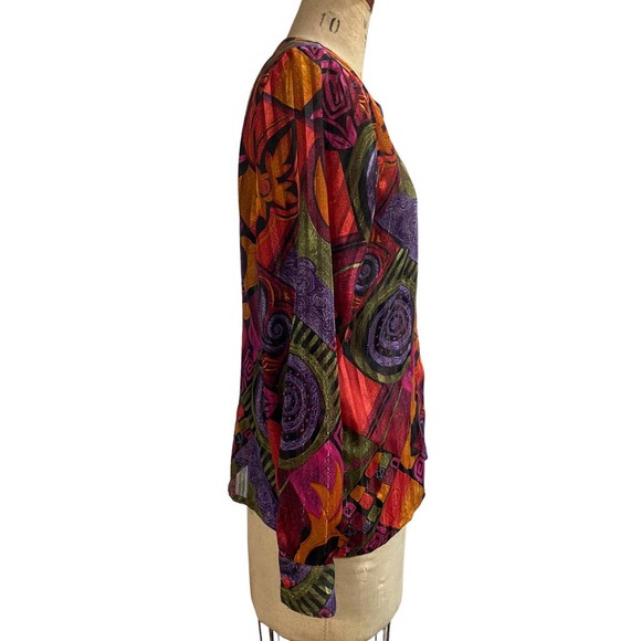 Yves St. Claire Women's Blouse Shirt Multicolor Abstract Stripe Long Sleeve 10 - Picture 2 of 7